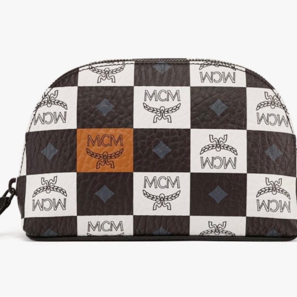 MCM NWT MENS AREN CHECKERBOARD VISETOS MONOGRAM MED COSMETIC BAG, NAPPA LEATHER - Picture 3 of 10